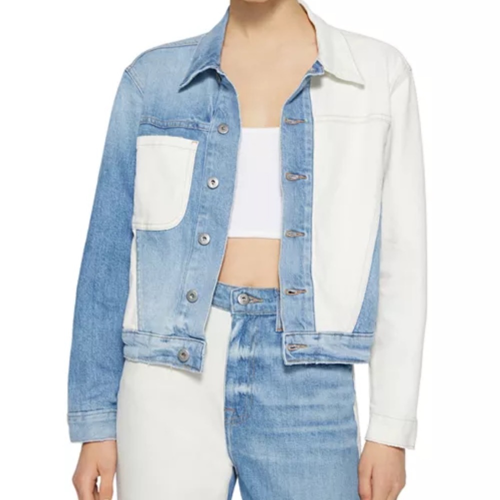 Jonathan Simkhai Colorblock Blue and White Denim Jacket